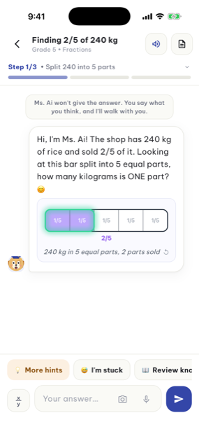 The AI tutor asking a guiding question with a visual