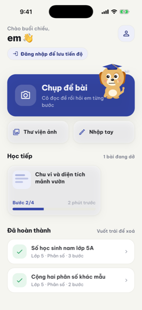 Màn hình chính: chụp đề, chọn ảnh hoặc nhập tay