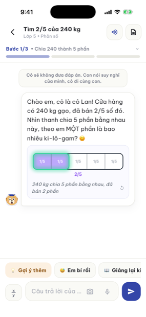 Cô giáo AI đang hỏi gợi mở, có hình minh hoạ